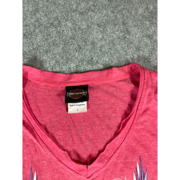 Harley Davidson Shirt Women Large Pink Twin Cities Minneapolis V Neck Moto Biker - Picture 7 of 8